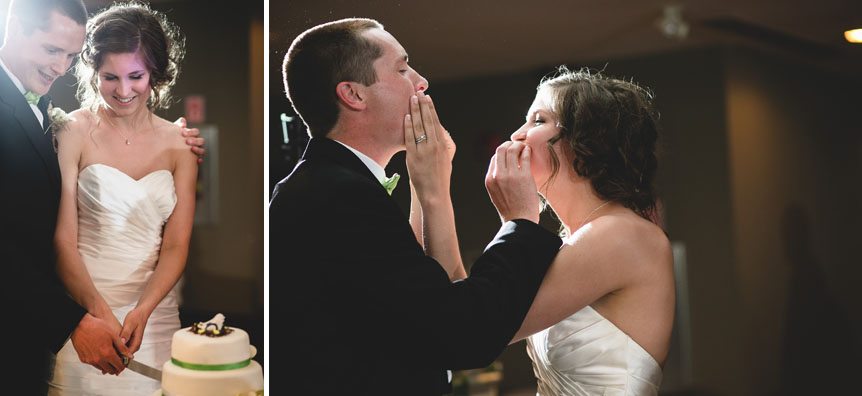 bride and groom eats their cake as captured by Listowel wedding photographer