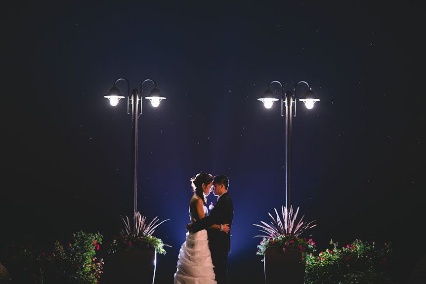 fine art image of the bride and groom in Liuna Gardens by Toronto documentary wedding photographer