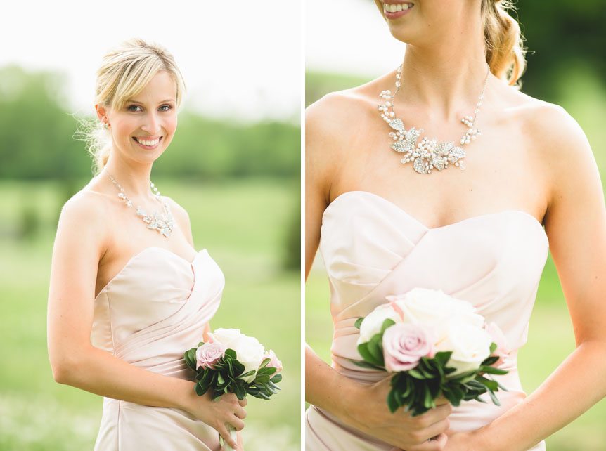 Photograph of an elegant bridesmaid at a Waterstone Estate and Farms wedding by Newmarket Wedding Photographer.