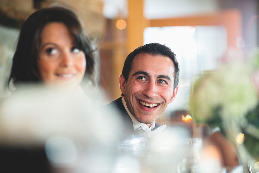 Newmarket Wedding Photographer captures the groom's reaction to the best man speech.