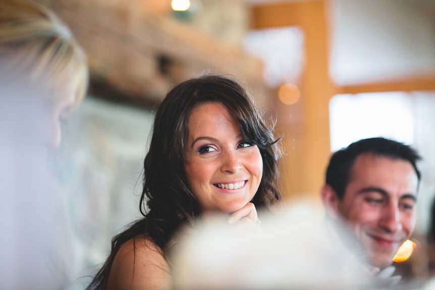 Newmarket Wedding Photographer captures the bride's reaction to her parents speeches.