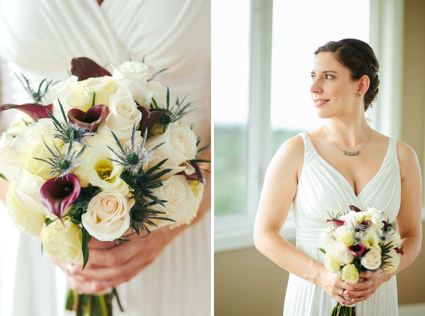 Beautiful bouquets of flower at a Flat Rocks Cellars wedding photographed by Jordan, Ontario wedding photographer.