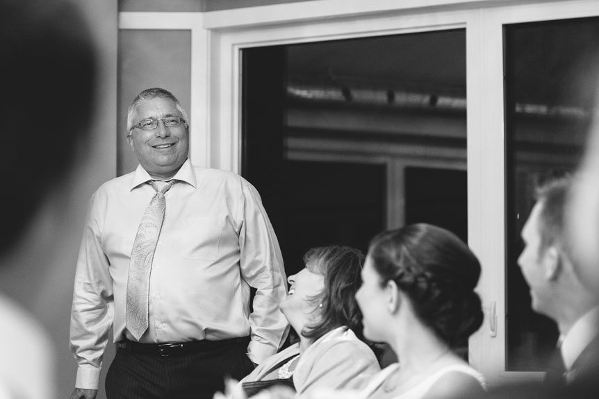 Father of the bride gives an inspiring speech for the newly weds as photographed by Jordan, Ontario wedding photographer.