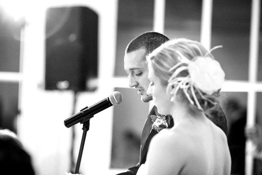 A groom becomes emotional at his Langdon Hall wedding reception as shot by Toronto wedding photographer.
