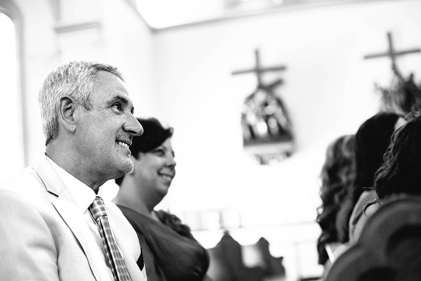 Image of the father of the bride photographed by Toronto documentary wedding photographer during a Toronto wedding ceremony.