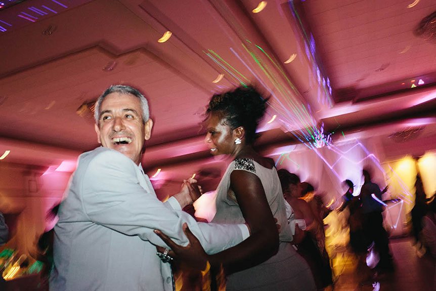 Father of the bride knows how to dance at a Burlington Convention Center wedding reception as photographed by Toronto documentary wedding photographer.