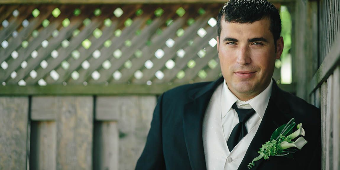 Portrait of the groom photographed by Kitchener wedding photographer.
