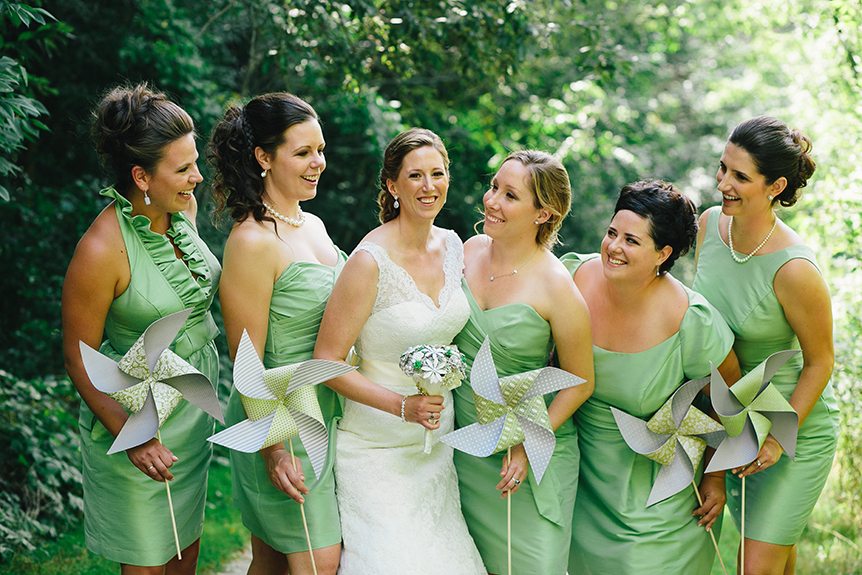 The bride and her bridesmaids at a St Jacob's wedding.