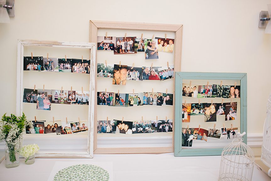 Photos of the bride and groom displayed at the a wedding at the Three Bridges Banquet Hall.