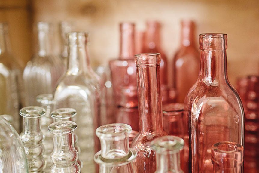 Red and clear vases used in a floral studio in Kitchener.