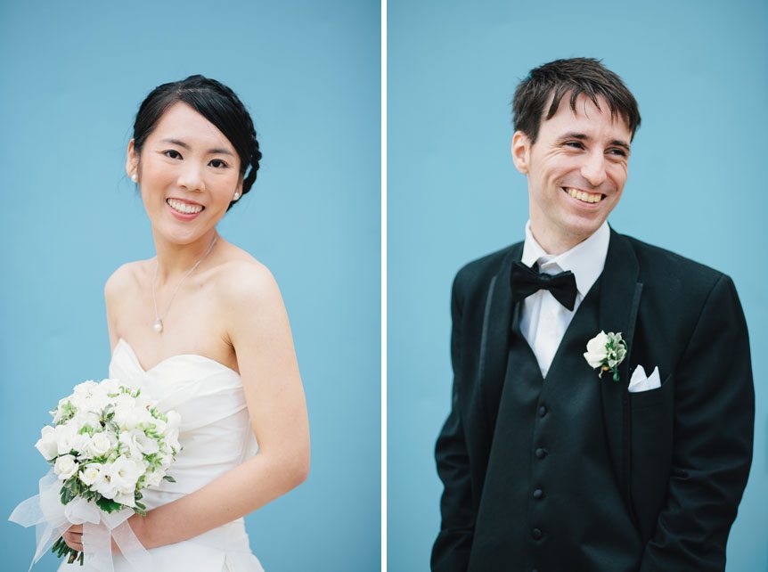 Portraits of the bride and groom photographed by modern Mississauga wedding photographer.