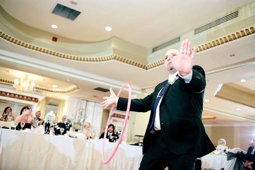 The father of the bride shows his dance moves.