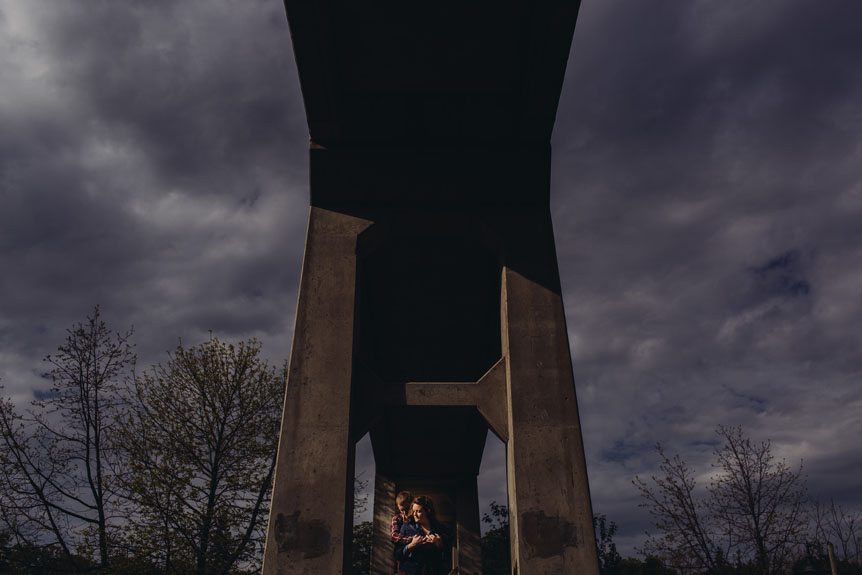 An engagement session under the bridge in Guelph.