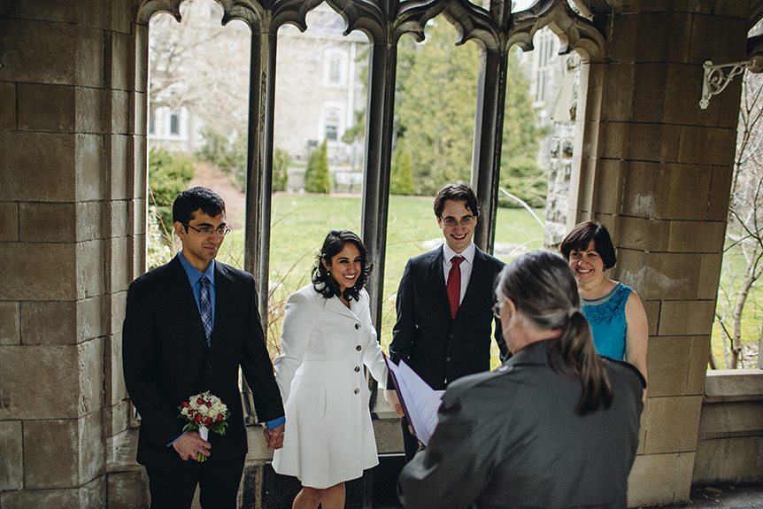 A very intimate wedding ceremony at the Knox College in Toronto.
