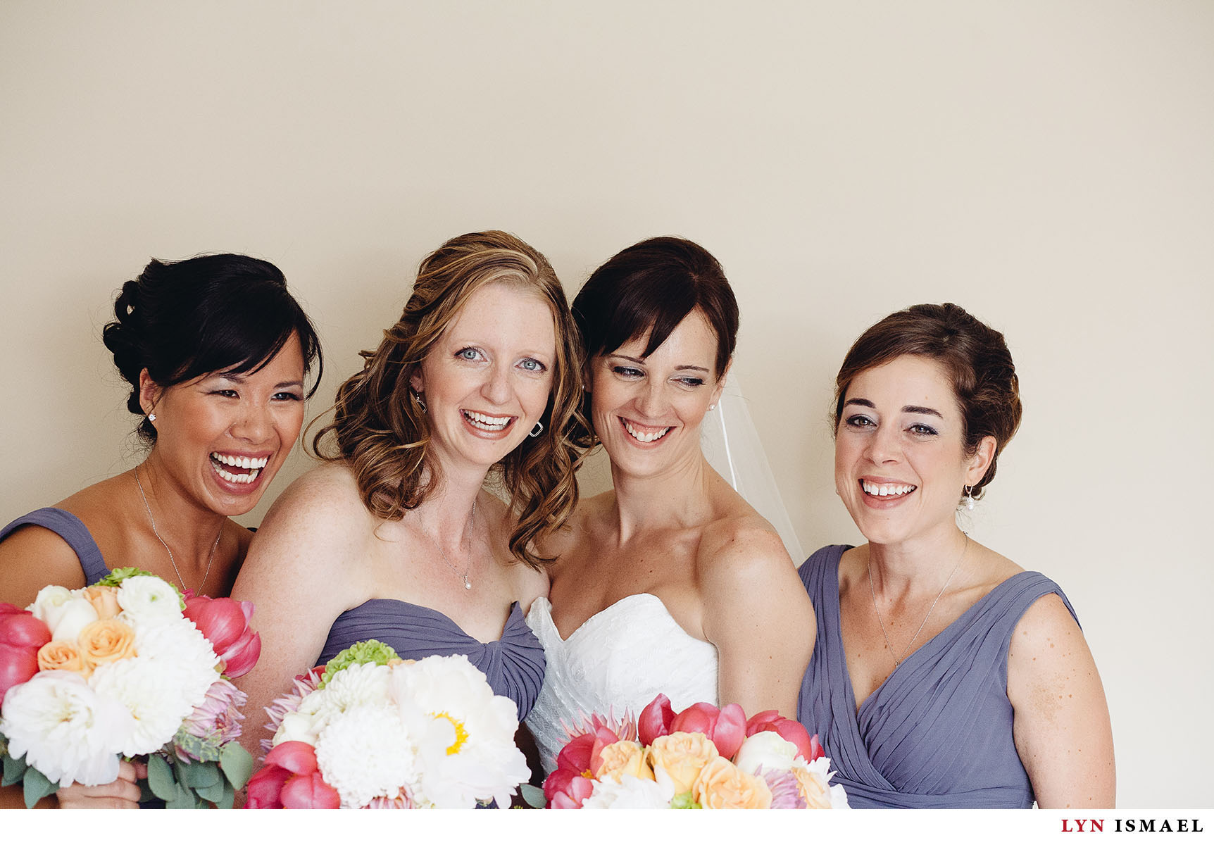 Portrait of the bride and her bridesmaids.