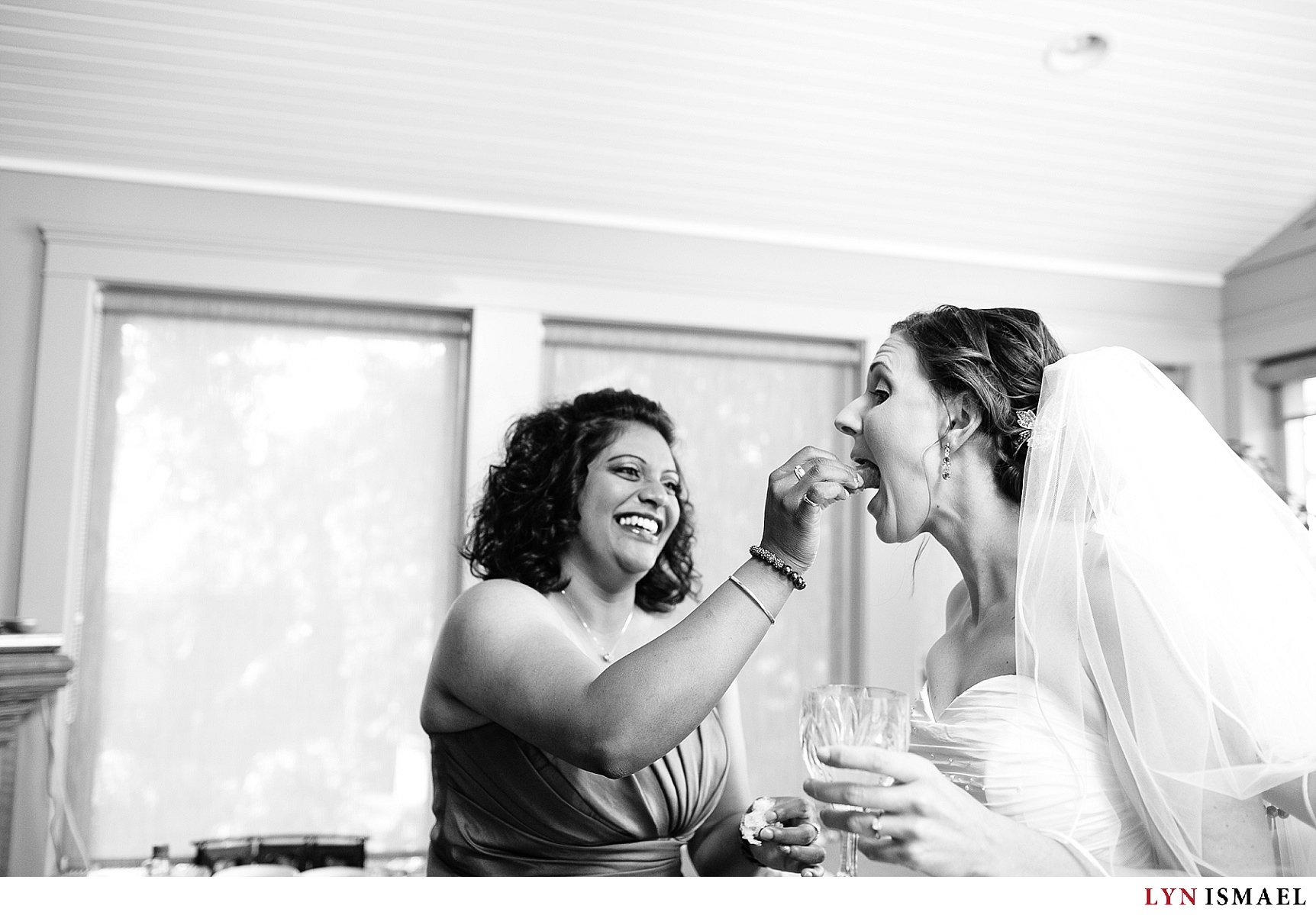 When a bride gets hungry, her bridesmaids feed her well.