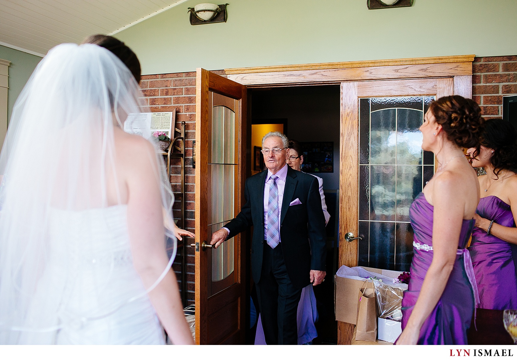 When the father of the bride waits until the bride is dressed as a bride.
