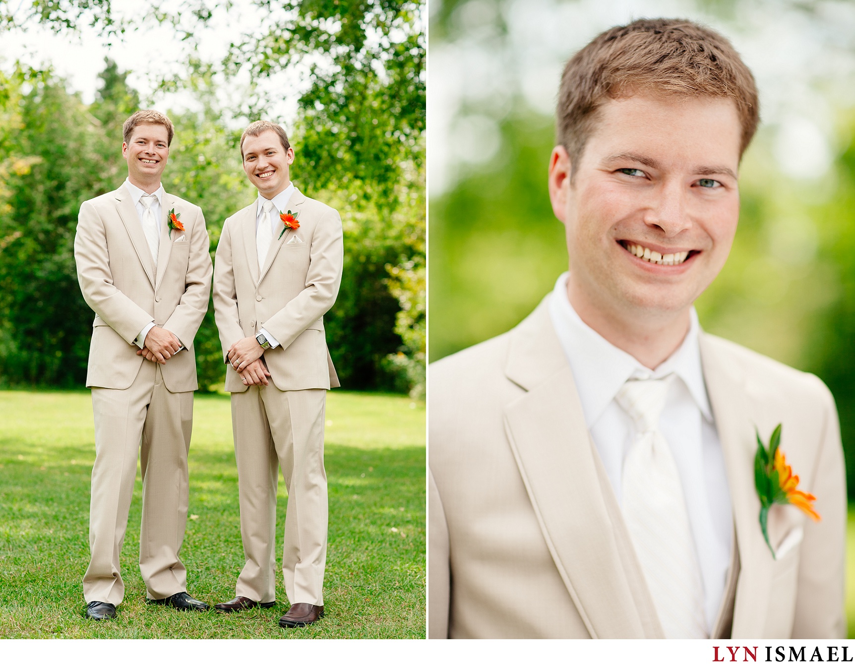 Groom and his best man at a Belwood Lake Conservation wedding.