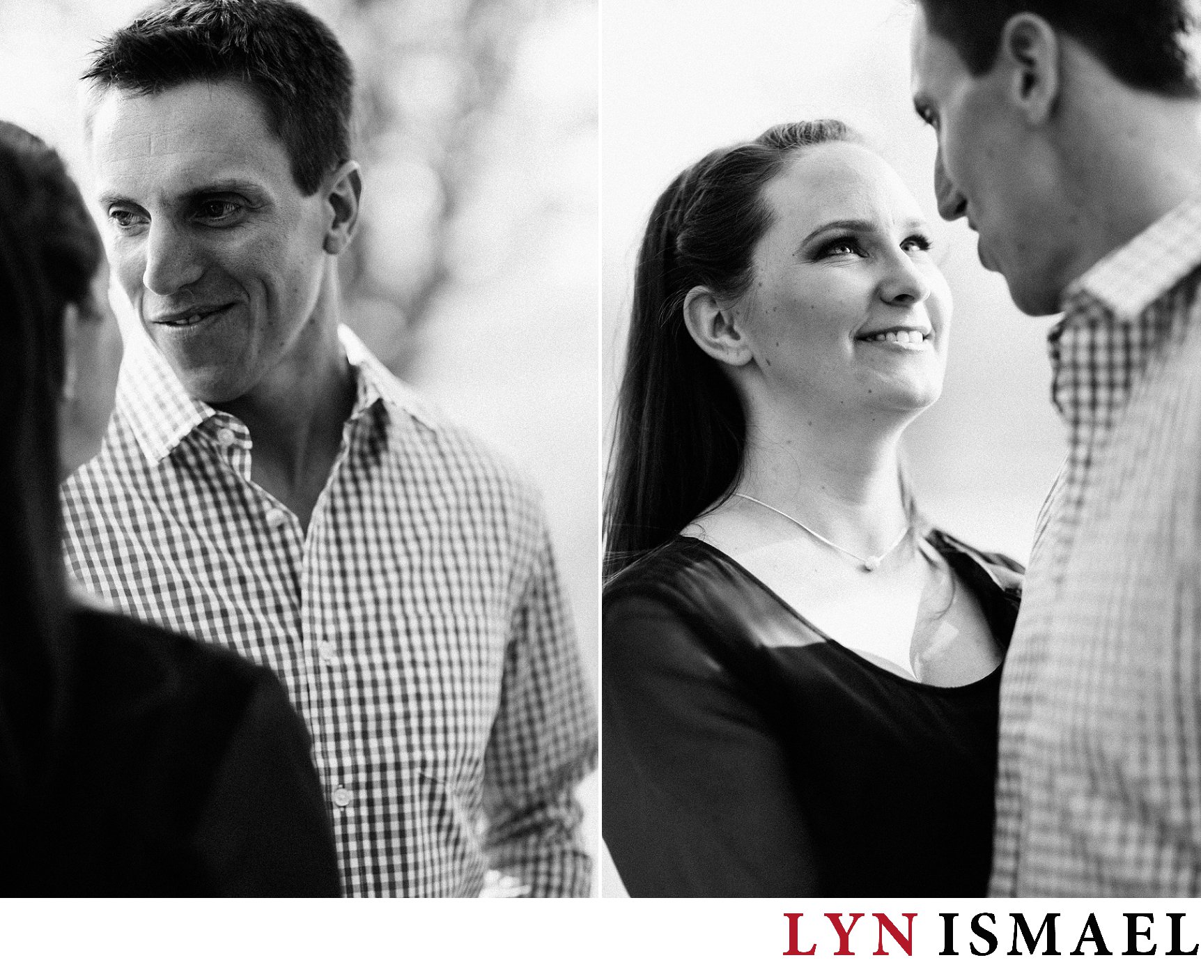 Black and white portraits by a wedding photographer shooting an engagement session in Guelph