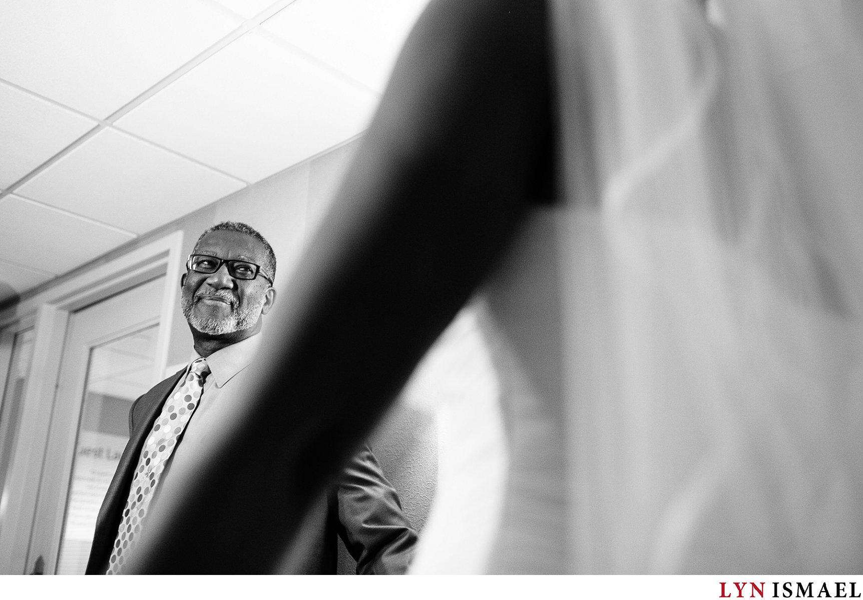 Father of the bride sees his daughter for the first time as a bride.
