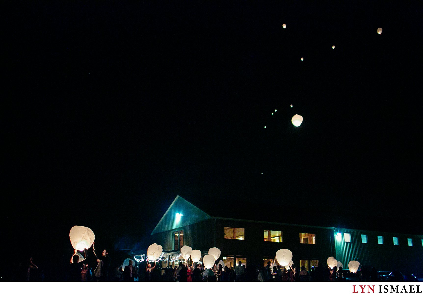 Lanterns up in the sky at a Holland Marsh Wineries wedding.