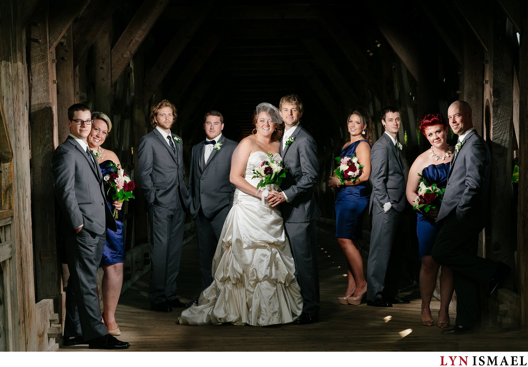 Flash composite portrait of the wedding party in Guelph, Ontario.