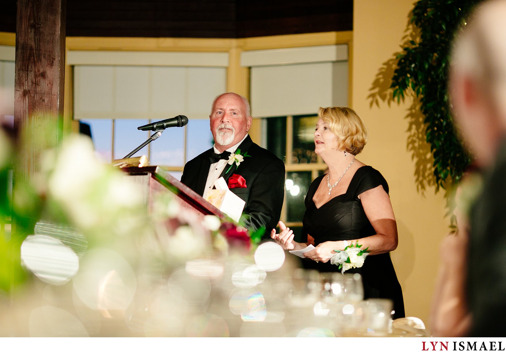 the groom's parents give a speech.