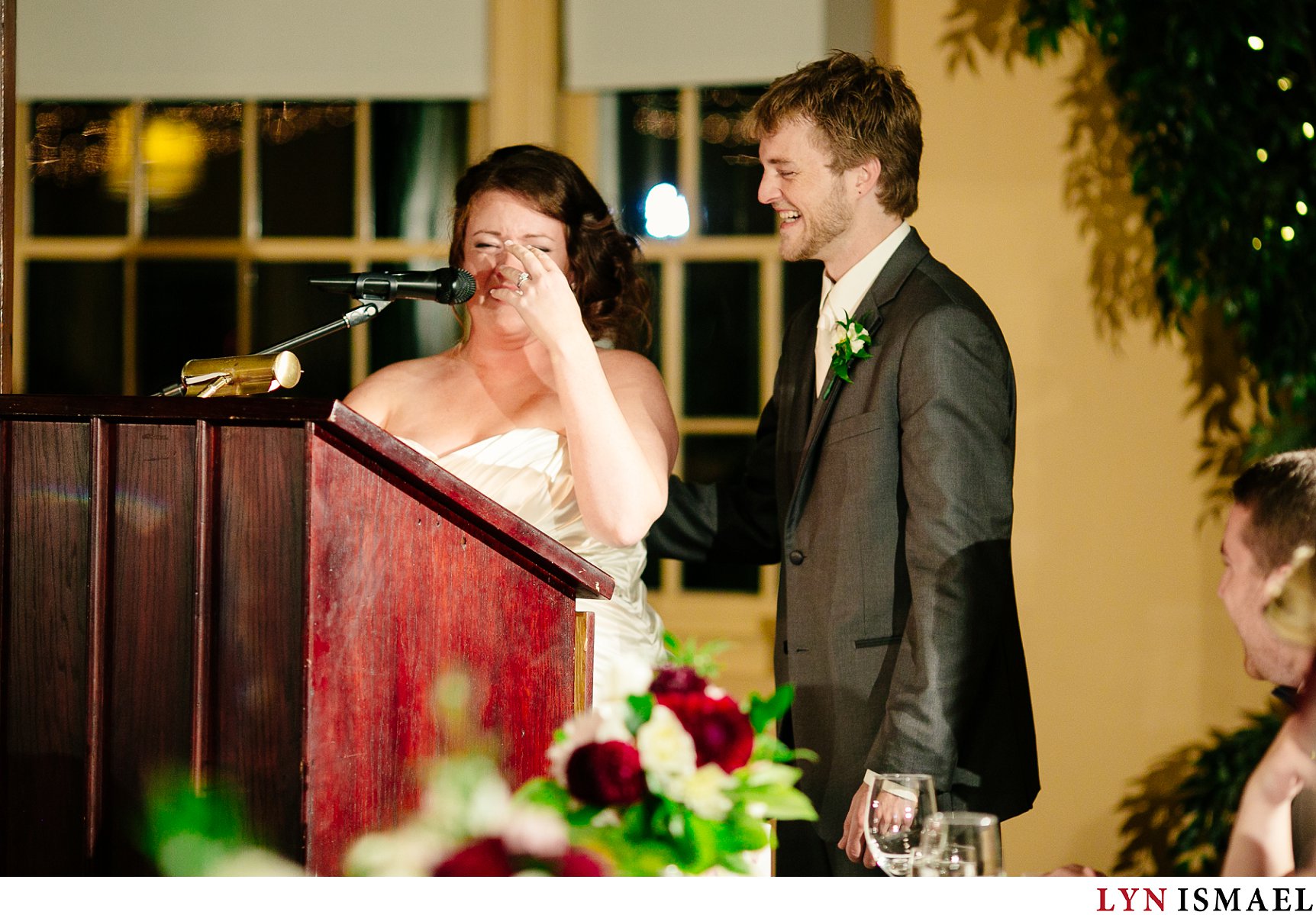 An emotional moment of the bride trying to deliver a speech.