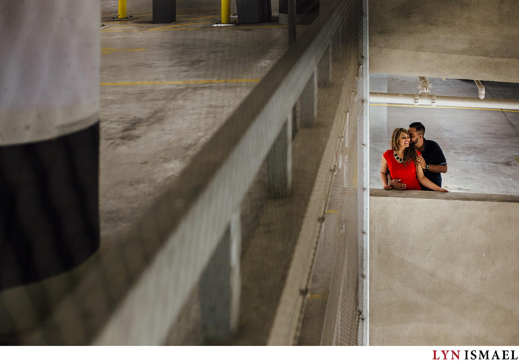 Engagement session photographed in the parking garage in Toronto