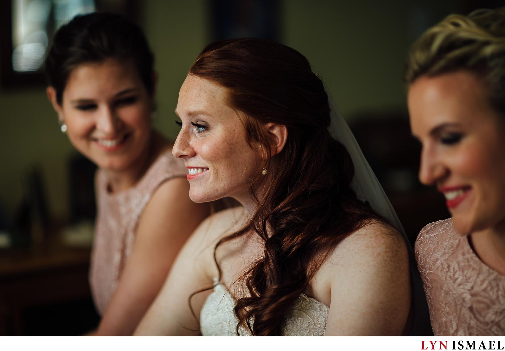 Beautiful redhead bride with her bridesmaids