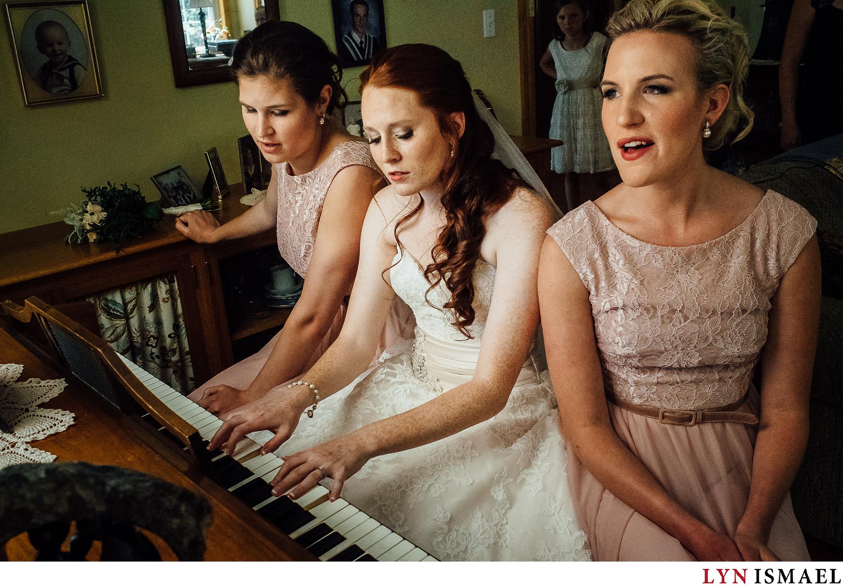 Bride and her bridesmaids perform a song