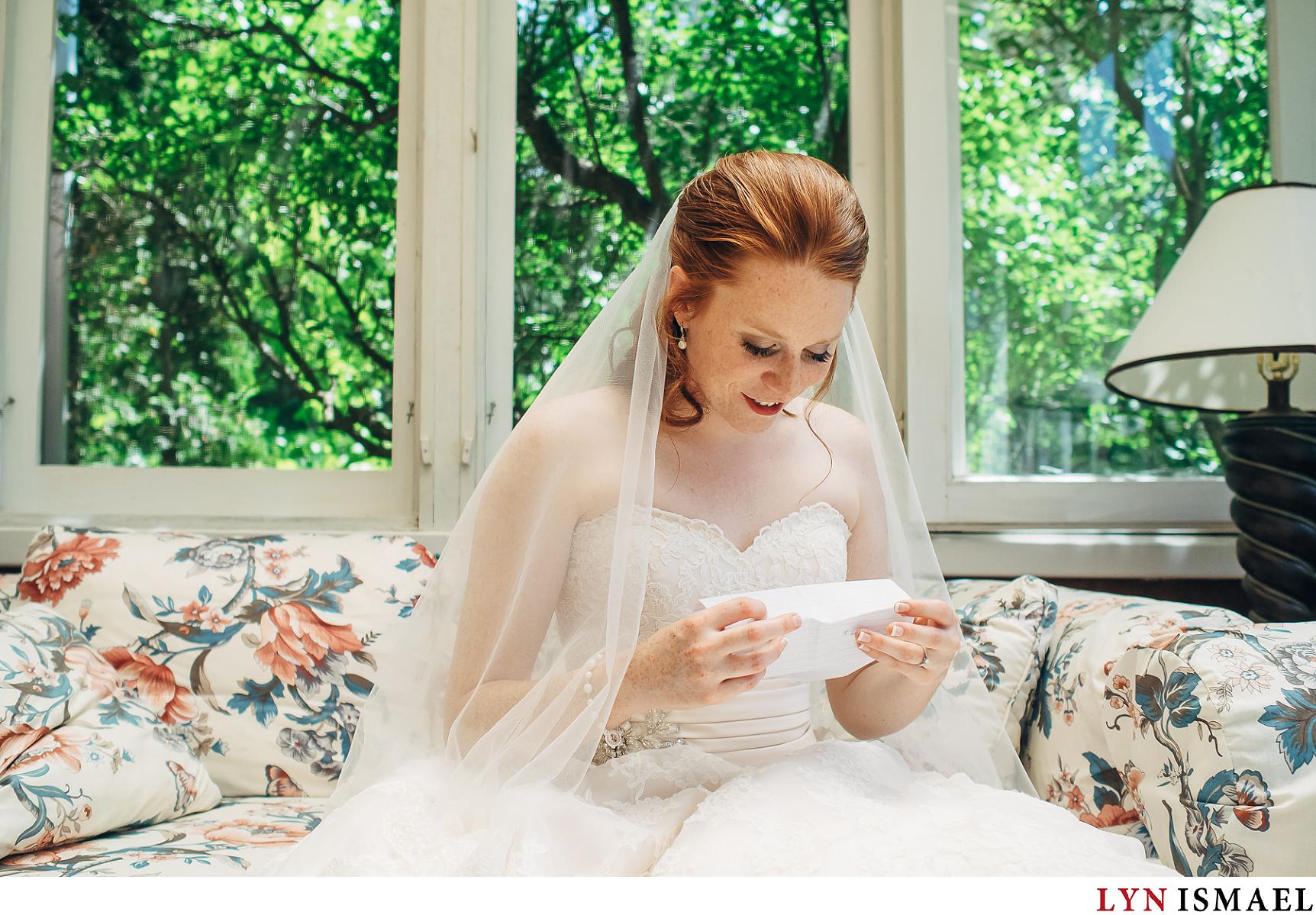 Bride reads a letter from the groom