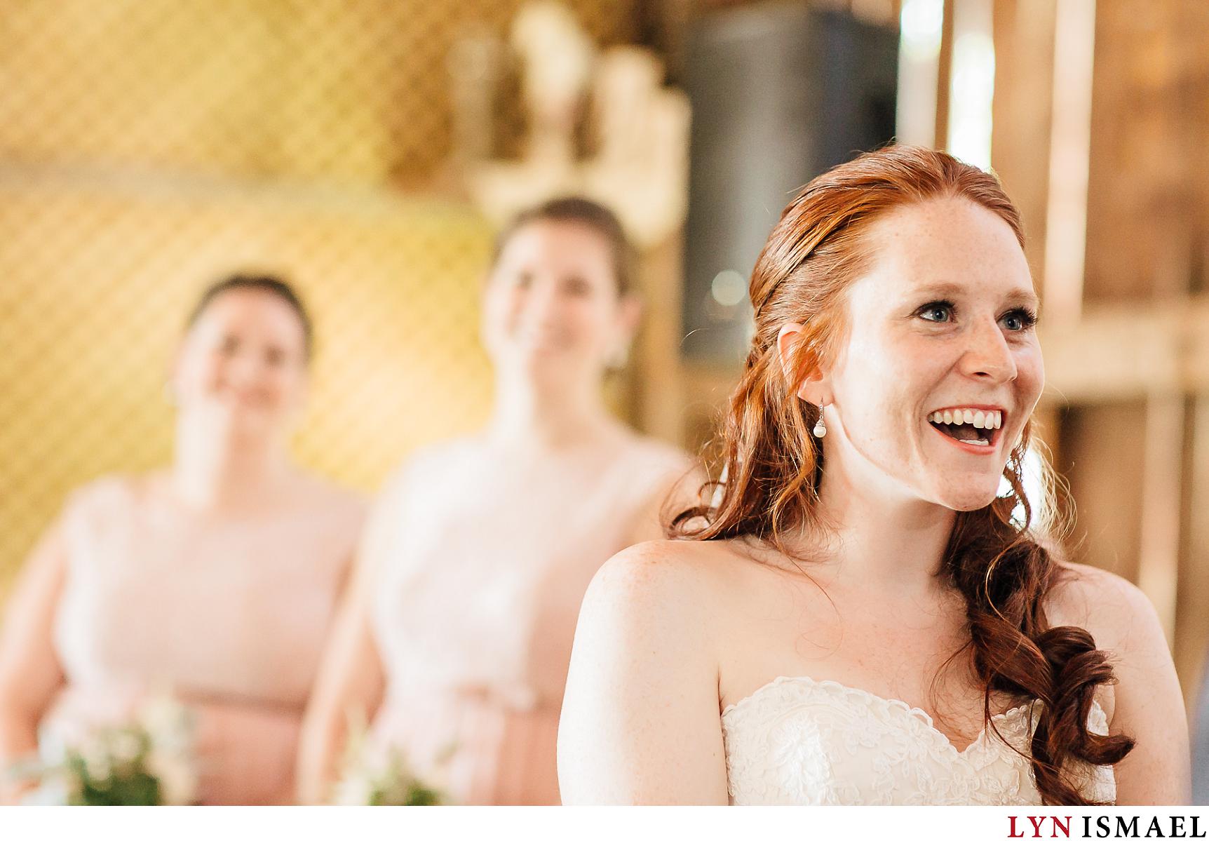 A happy red haired bride on her wedding day