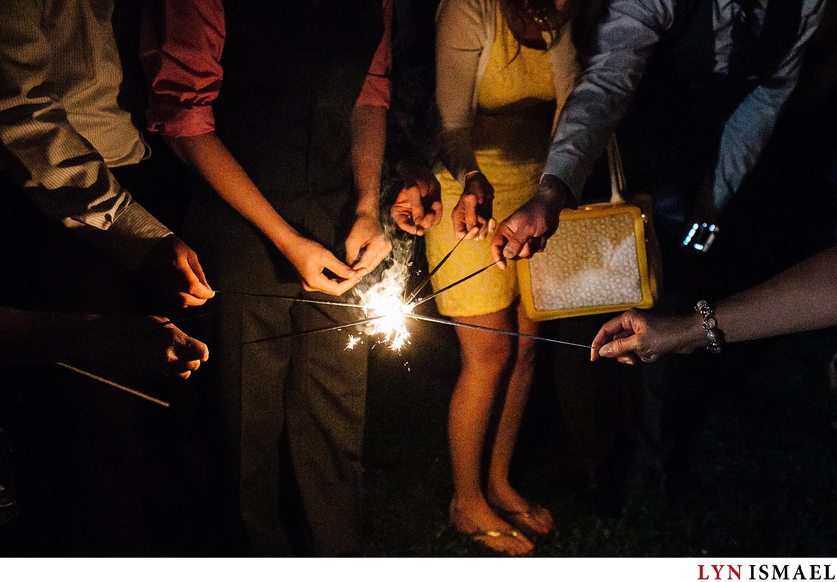 Guests light the sparklers