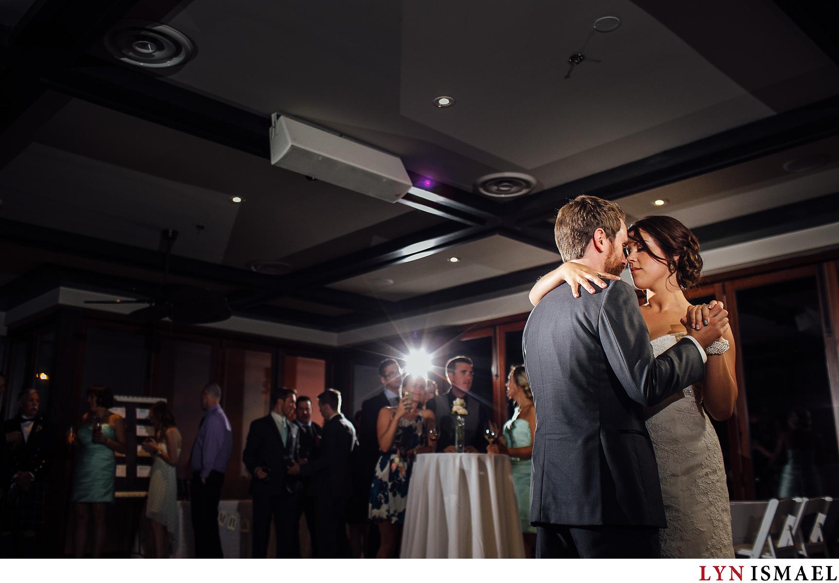 Waterloo region wedding photographer photographs a couple's first dance at Cambridge Mill
