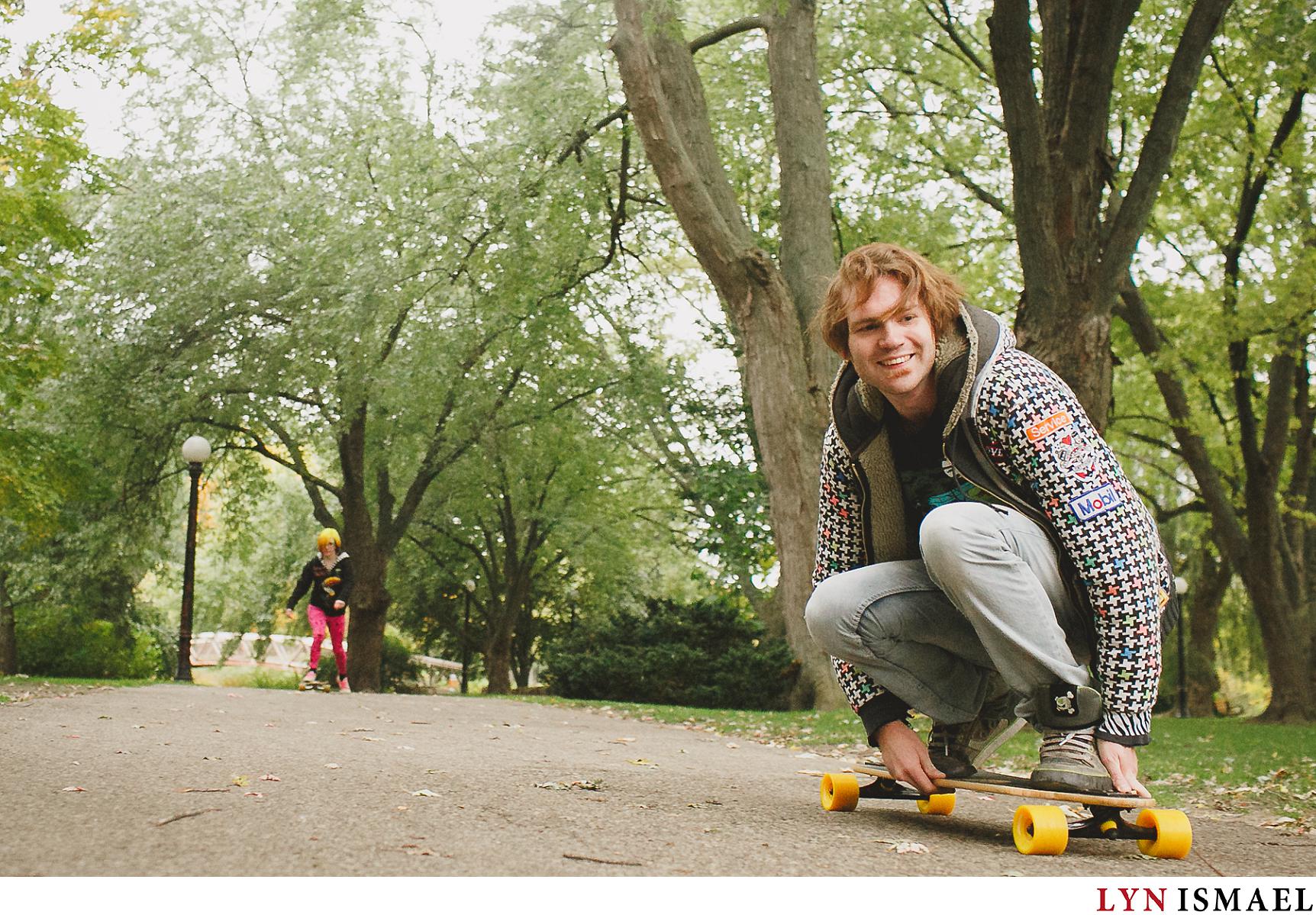 A young man shows off his longboarding skills at Victoria Park in Kitchener.
