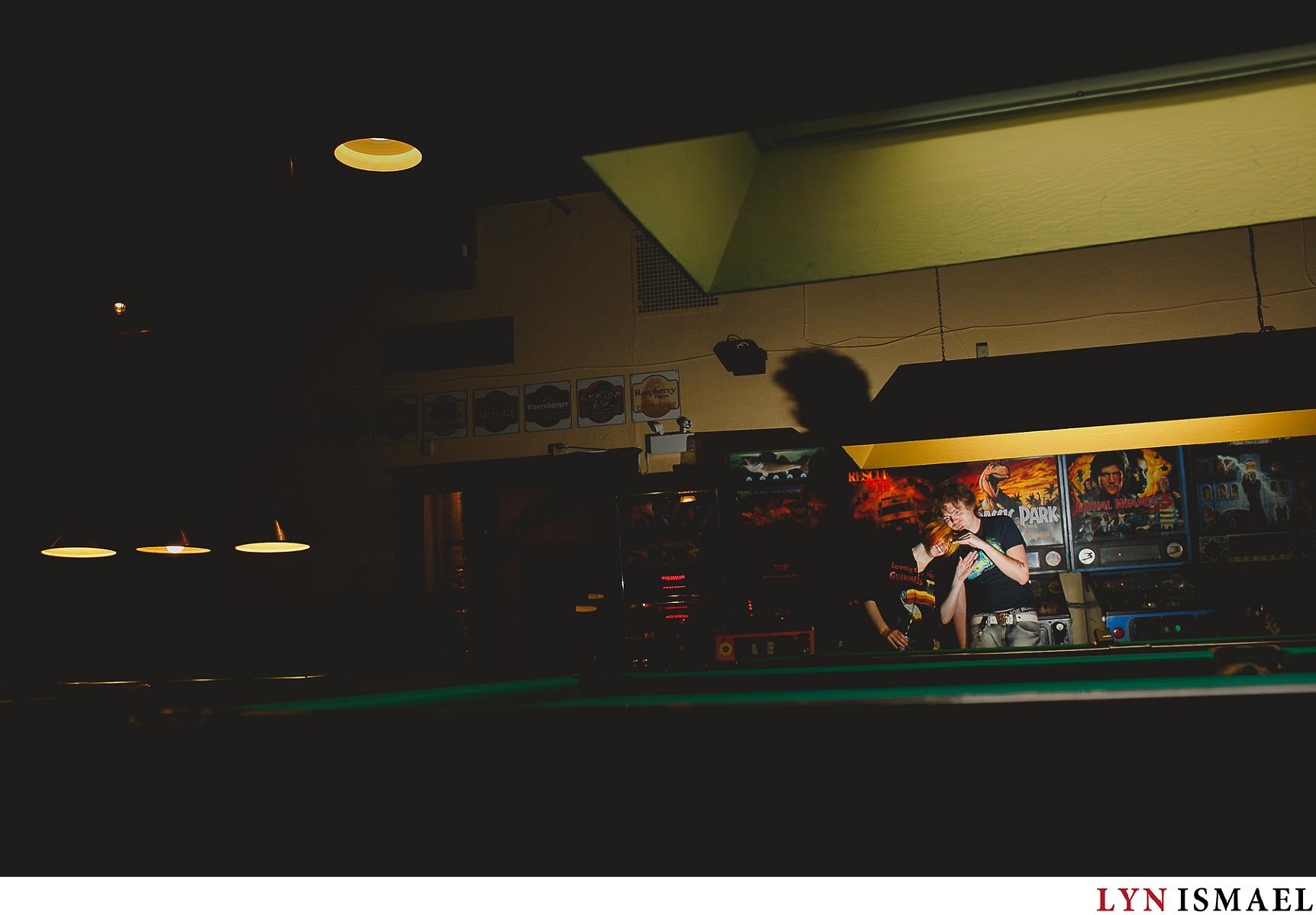 An engagement session in an arcade