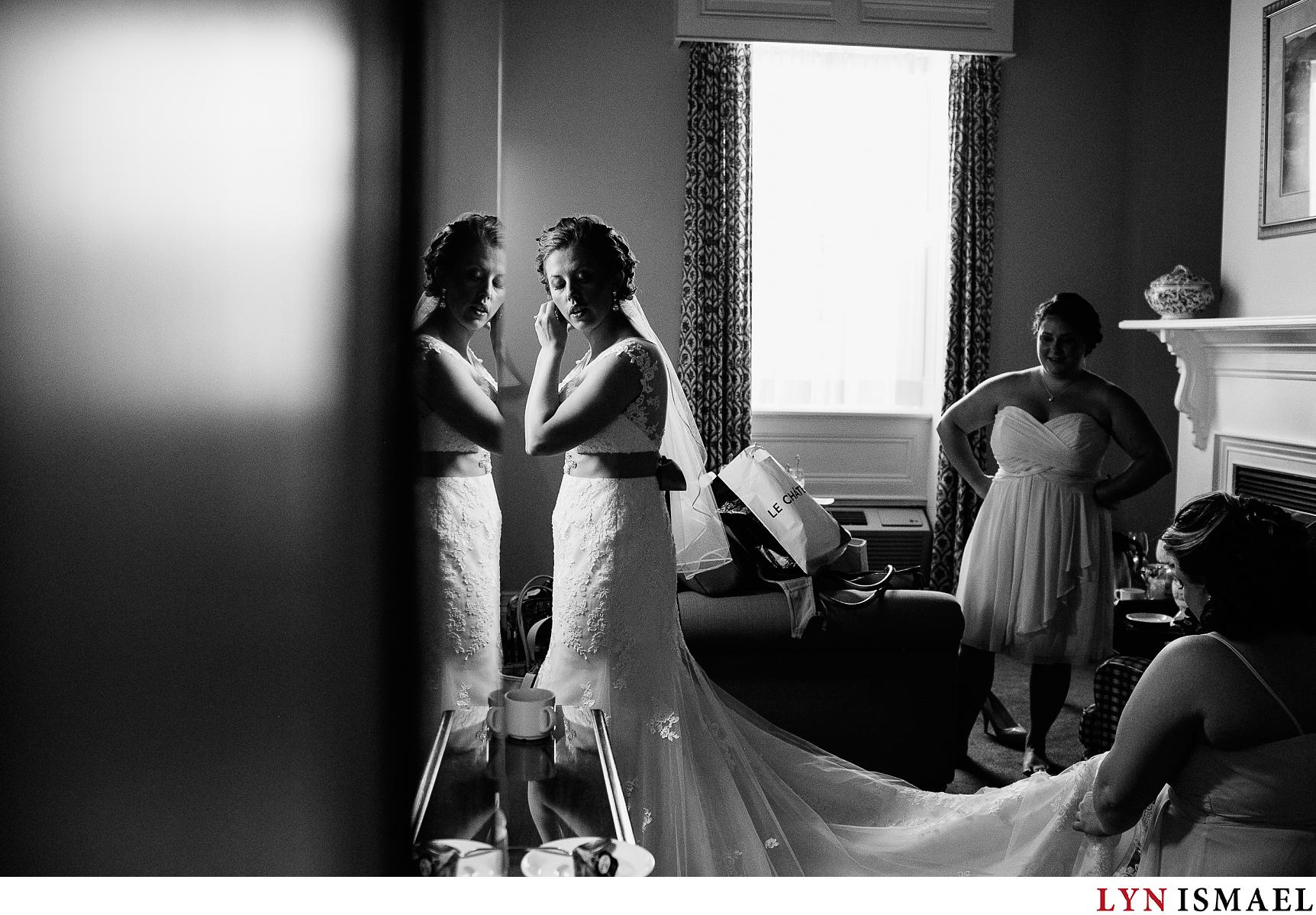 A bride gets ready inside her room at the Inn on Twenty in Jordan, Ontario.