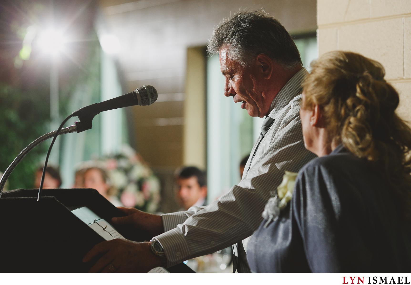 Father of the bride delivers his speech.