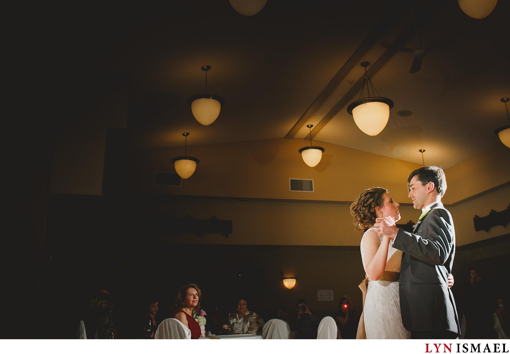 Bride and groom dances for the first time as a couple at their Stoney Creek wedding.