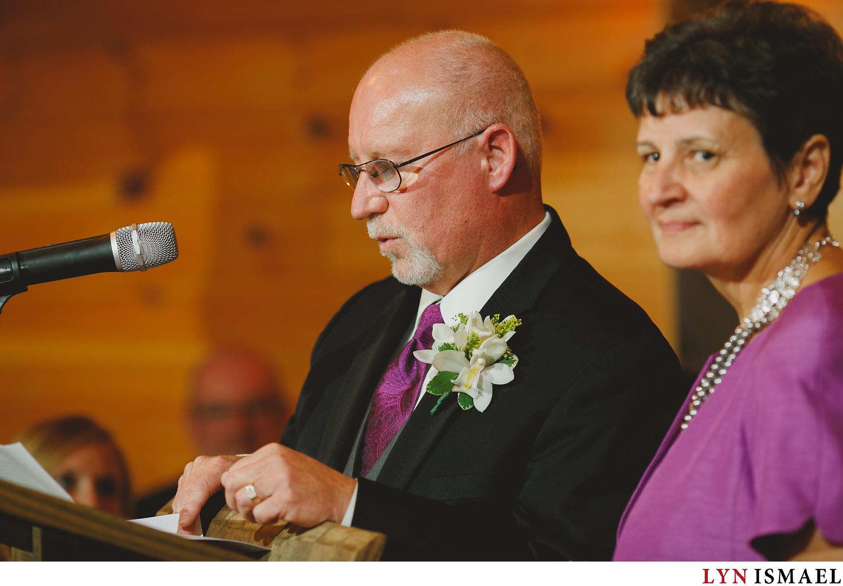 Father of the bride delivers his speech at his daughter's wedding at Holland Marsh Wineries.