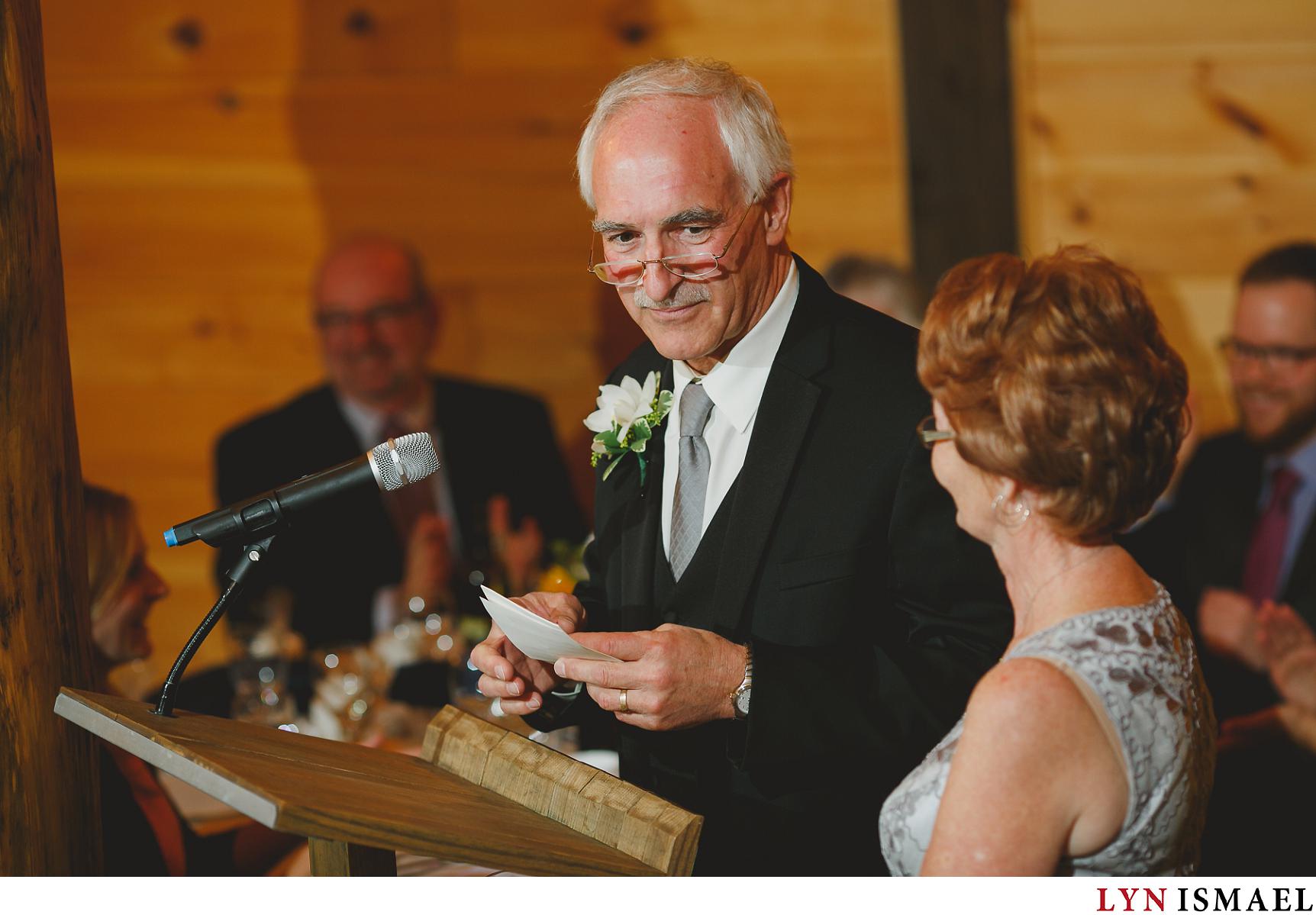 Father of the groom delivers his speech