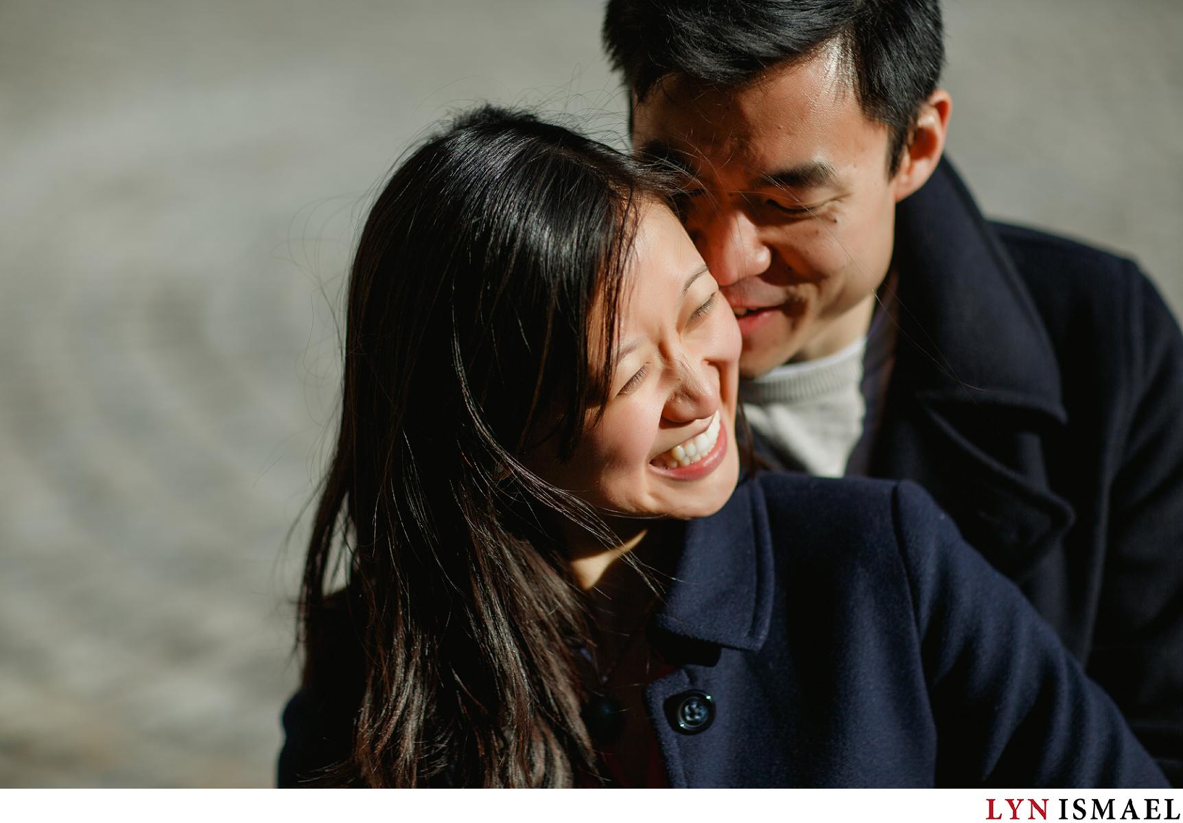 Up close and intimate portrait of an Asian couple who are about to be married in Toronto, Ontario.