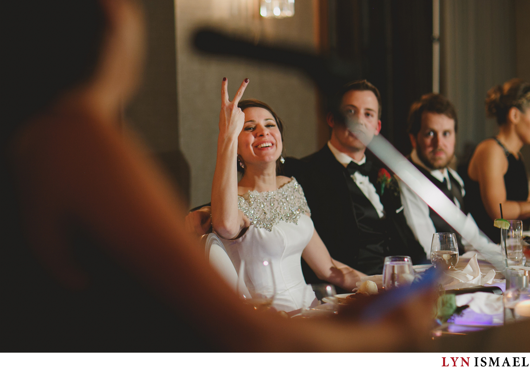 Bride corrects her maid of honour's speech at an elegant wedding reception venue in Cambridge, Ontario