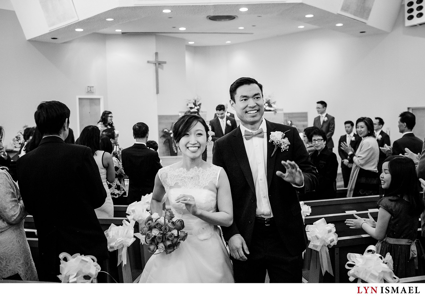 Bride and groom's recessional at Chinese Gospel Church in Scarborough.