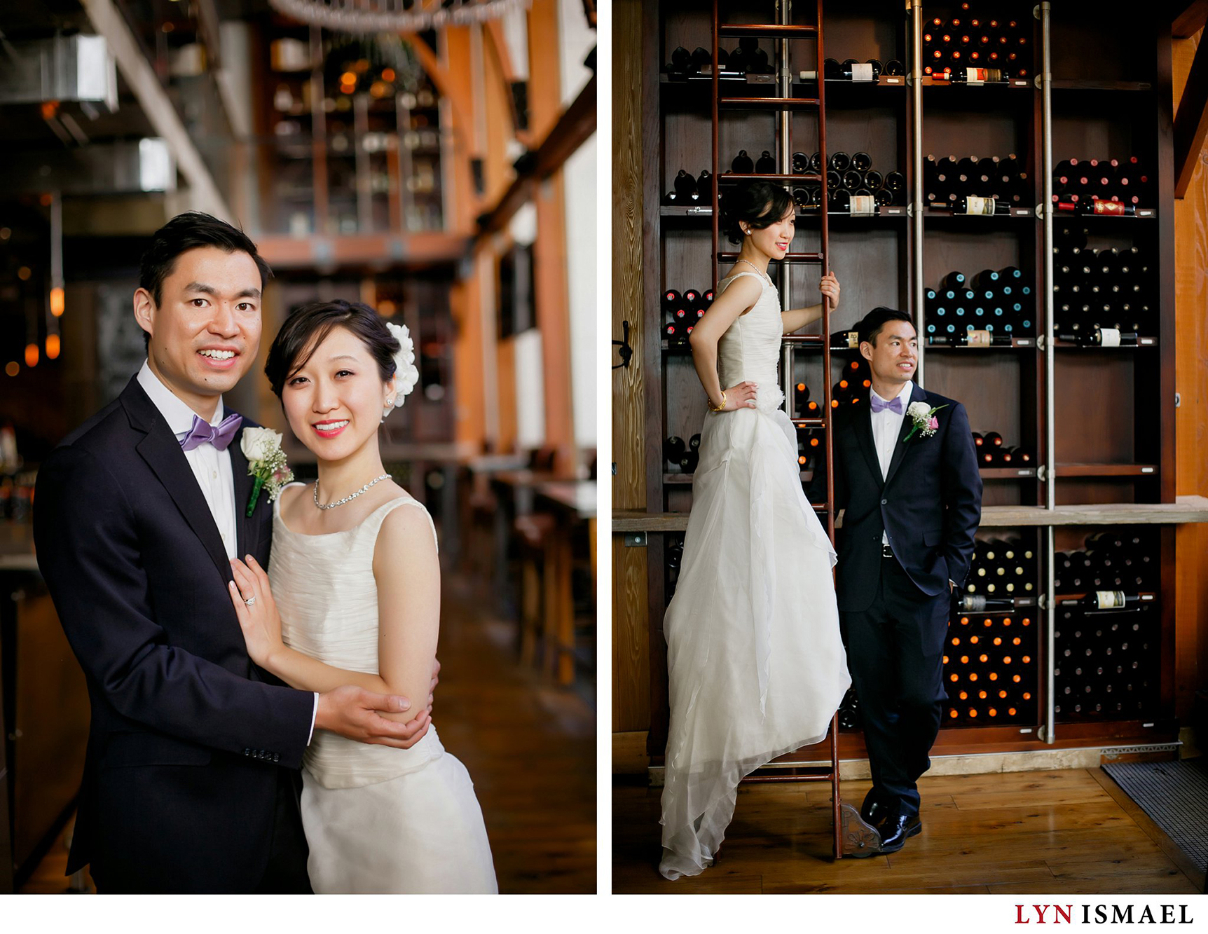 Portraits of the bride and groom at Reds Wine Tavern in Toronto, Ontario.