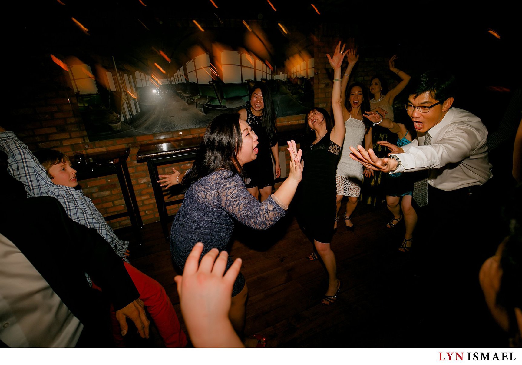Guests dancing at an urban wedding venue reception in Toronto.