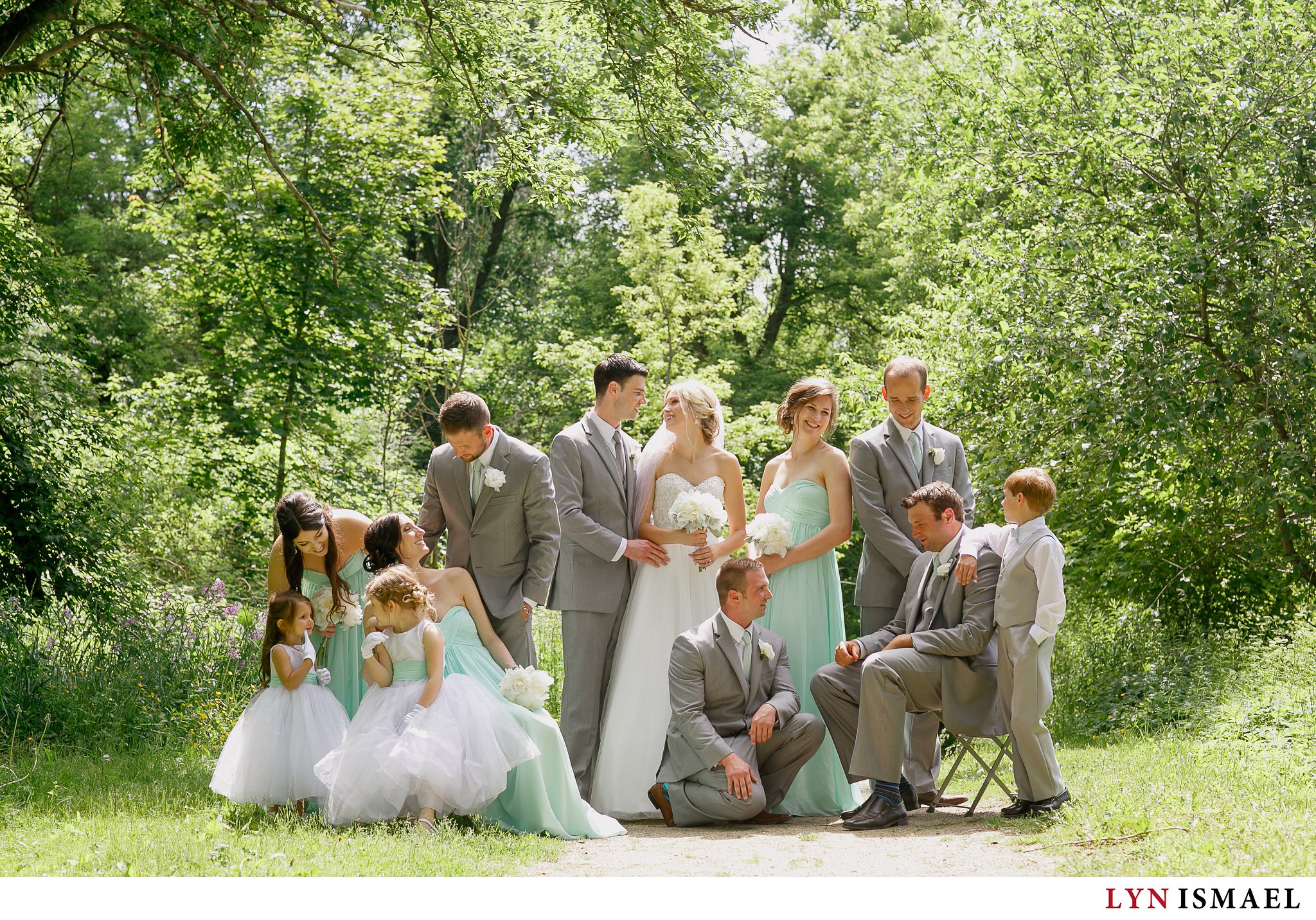 Casual portrait of the wedding party in Listowel, Ontario.
