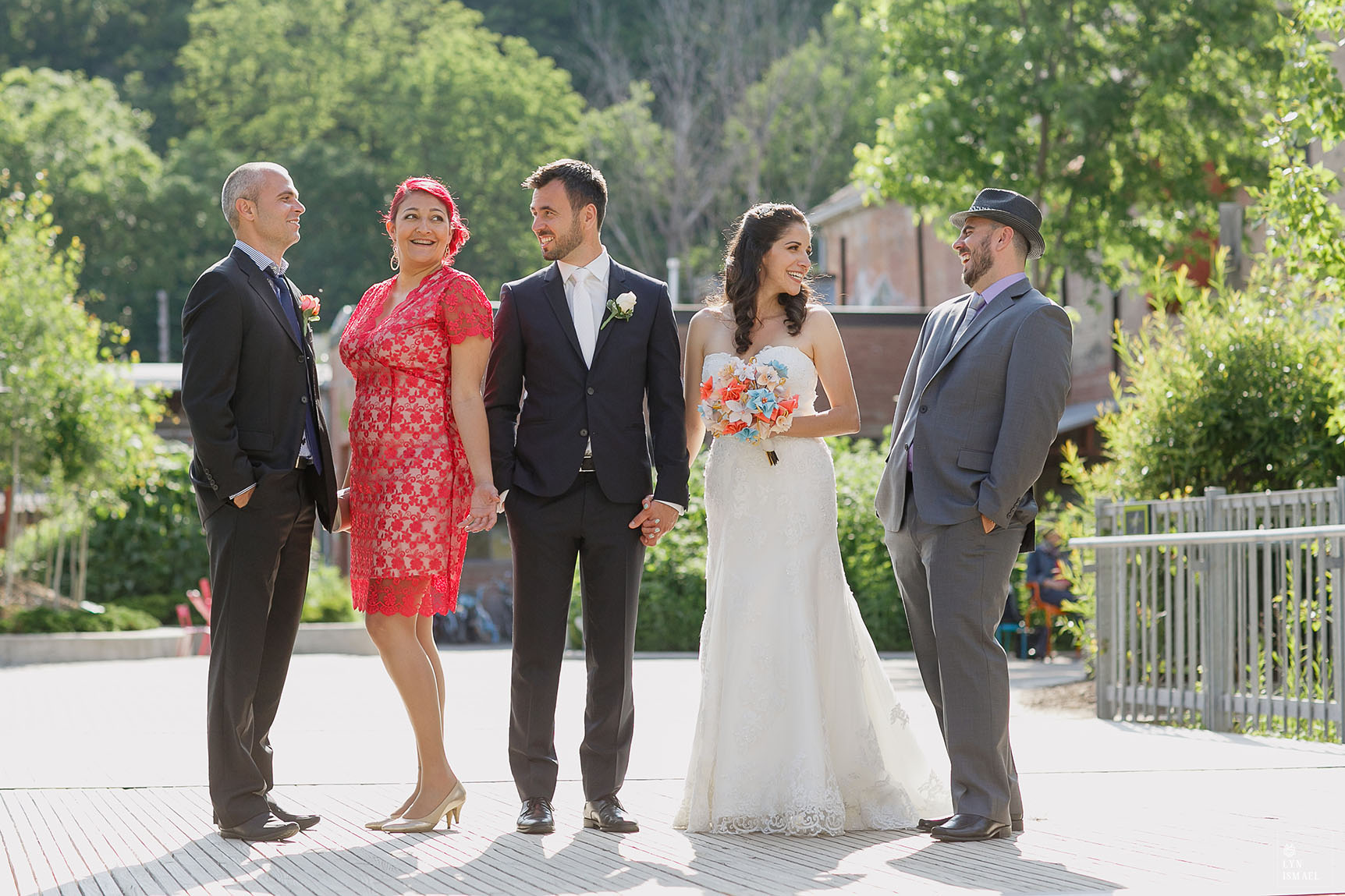 Wedding party at Evergreen Brick Works in Toronto