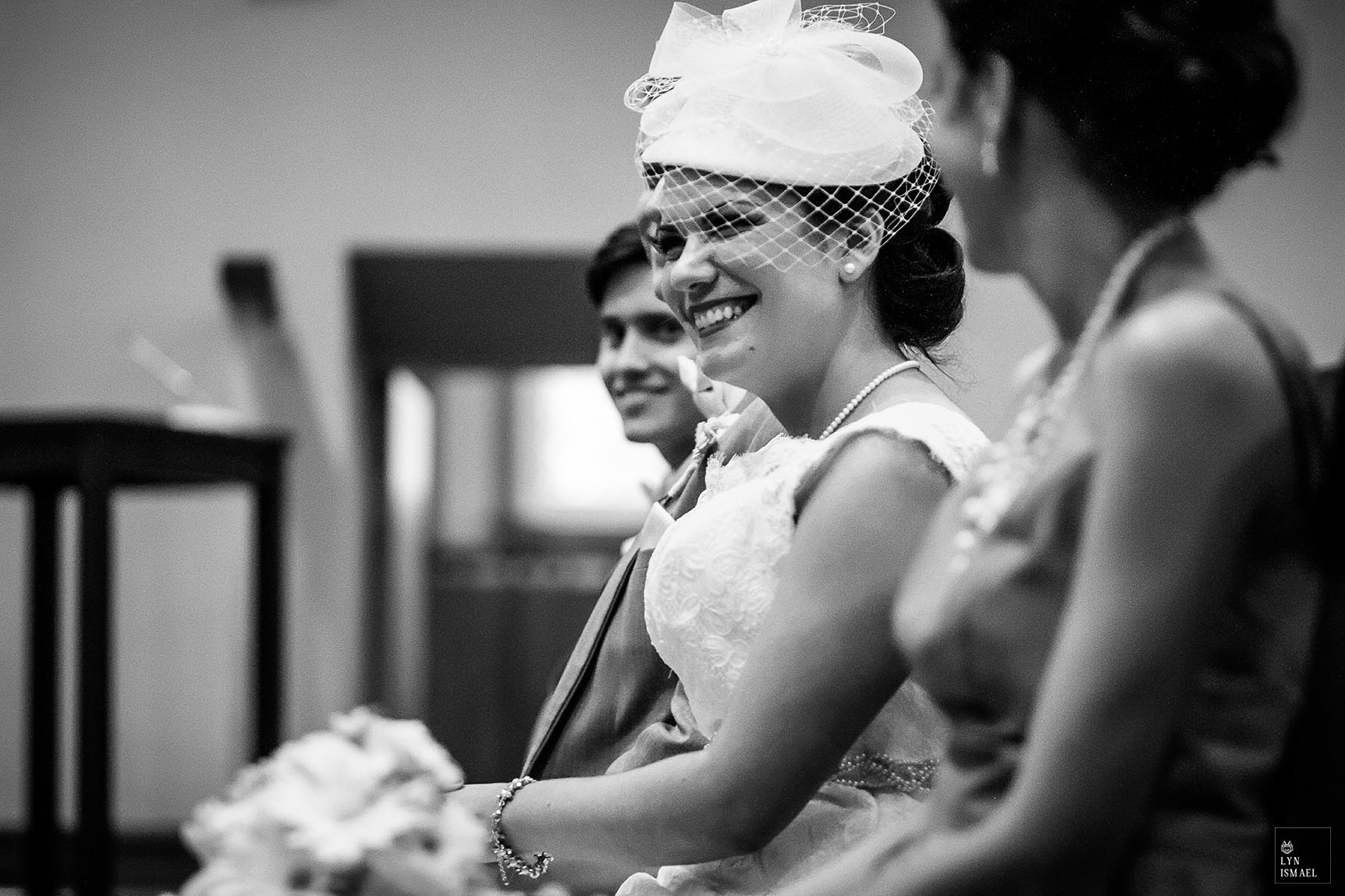 Bride smiles at a wedding ceremony